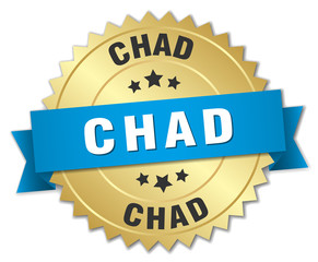 Chad round golden badge with blue ribbon