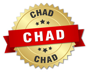 Chad round golden badge with red ribbon