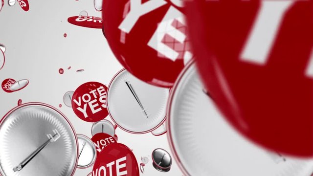 Vote yes badges falling on white background