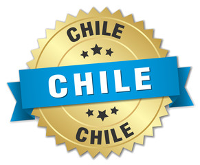 Chile round golden badge with blue ribbon
