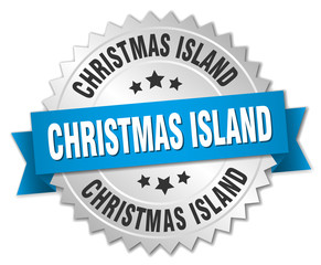 Christmas Island round silver badge with blue ribbon