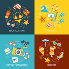 Naklejka premium Beach Banner Accessories Flat Set 