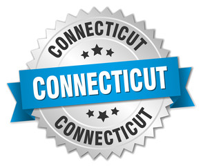 Connecticut round silver badge with blue ribbon