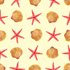 Sea Elements On Sand Seamless Pattern 