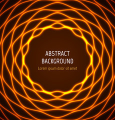Abstract orange circle wavy border background with light effects