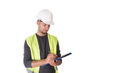 Fototapeta premium man construction engineer control list