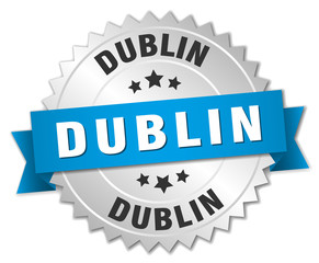 Dublin round silver badge with blue ribbon