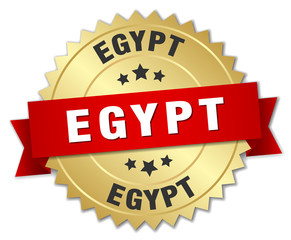Egypt round golden badge with red ribbon