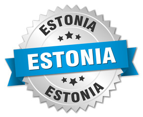 Estonia round silver badge with blue ribbon