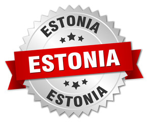 Estonia  round silver badge with red ribbon