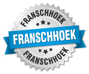 Franschhoek round silver badge with blue ribbon