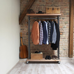 modern wooden rack in the loft interior 