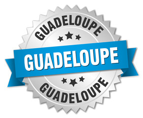 Guadeloupe round silver badge with blue ribbon