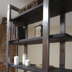 modern wooden rack in the loft interior 