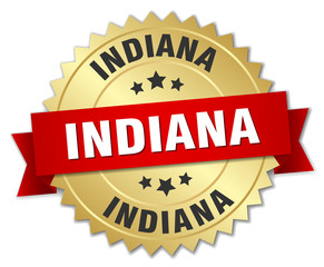 Indiana round golden badge with red ribbon