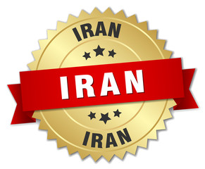 Iran round golden badge with red ribbon
