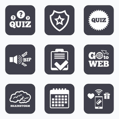 Quiz icons. Checklist and brainstorm symbols.