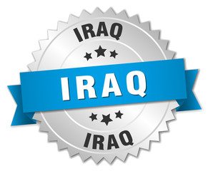 Iraq round silver badge with blue ribbon