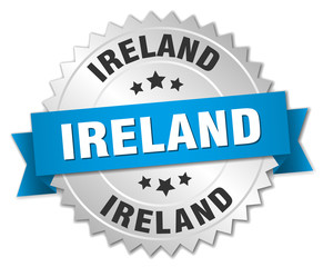 Ireland round silver badge with blue ribbon