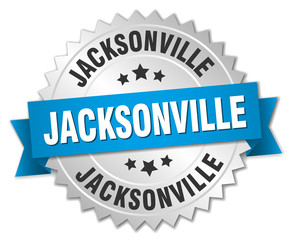 Jacksonville round silver badge with blue ribbon
