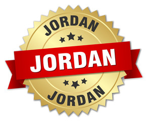 Jordan round golden badge with red ribbon