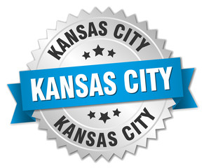 Kansas City round silver badge with blue ribbon