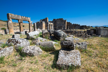 Ancient ruins in Hierapolis, Pamukkale, Turkey.
