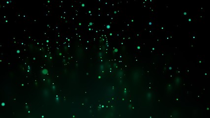 Green Particles On Dark Shiny Background