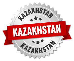 Kazakhstan round silver badge with red ribbon