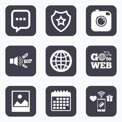 Social media icons. Chat speech bubble and Globe