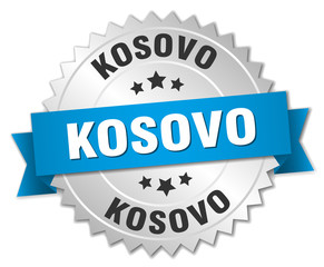 Kosovo round silver badge with blue ribbon