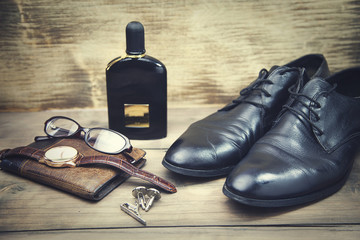 shoes, glasses, watch  and  wallet