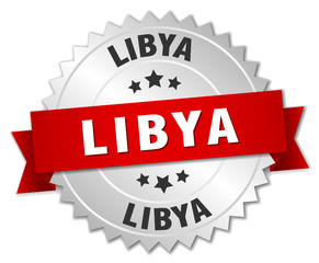 Libya round silver badge with red ribbon