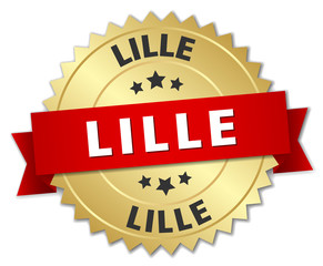 Lille round golden badge with red ribbon