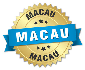 Macau round golden badge with blue ribbon