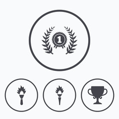 First place award cup icons. Prize for winner.