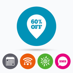 60 percent sale pointer tag sign icon.