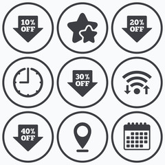 Sale arrow tag icons. Discount off symbols.