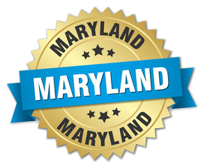 Maryland round golden badge with blue ribbon