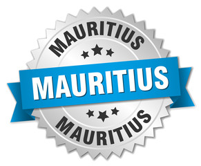 Mauritius round silver badge with blue ribbon