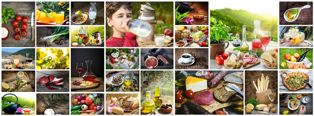 Lebensmittel: Collage aus Essen und Getränken