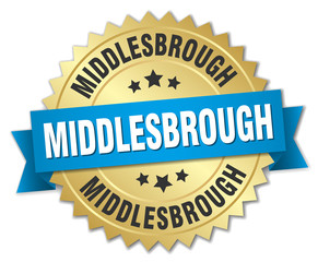 Middlesbrough round golden badge with blue ribbon