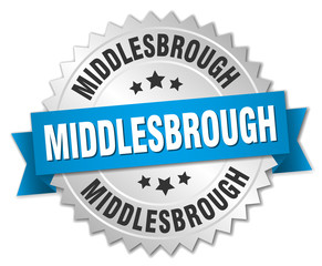 Middlesbrough round silver badge with blue ribbon