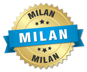 Milan round golden badge with blue ribbon