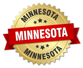 Minnesota round golden badge with red ribbon