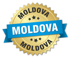 Moldova round golden badge with blue ribbon