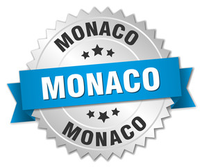 Monaco round silver badge with blue ribbon