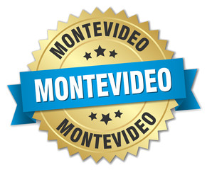 Montevideo round golden badge with blue ribbon