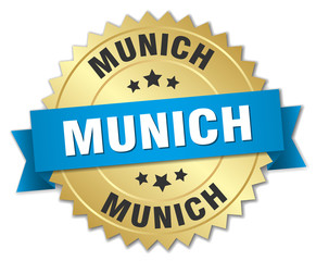 Munich round golden badge with blue ribbon