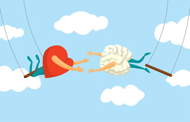 Heart and brain risky collaboration on flying trapeze